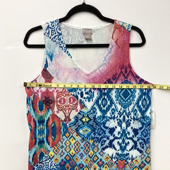 Chico's Lightweight Knit Tank Top, Size 1 (Medium), Multicolor Ikat Print, NEW - Picture 7 of 10
